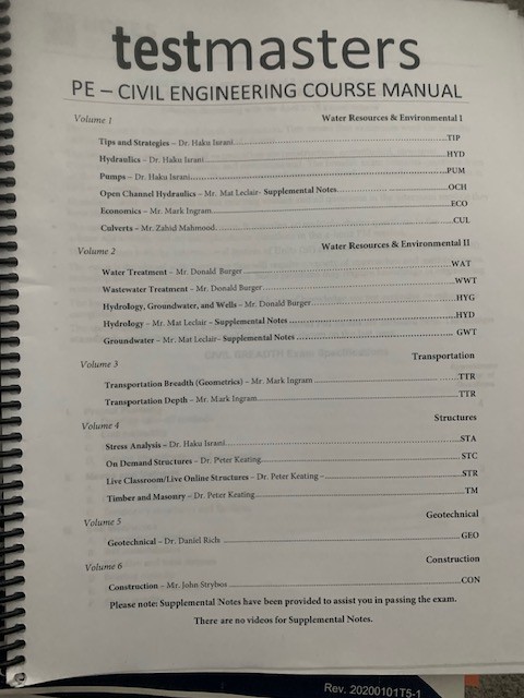 TestMasters Exam Prep PE Civil Engineering Construction vol 6
