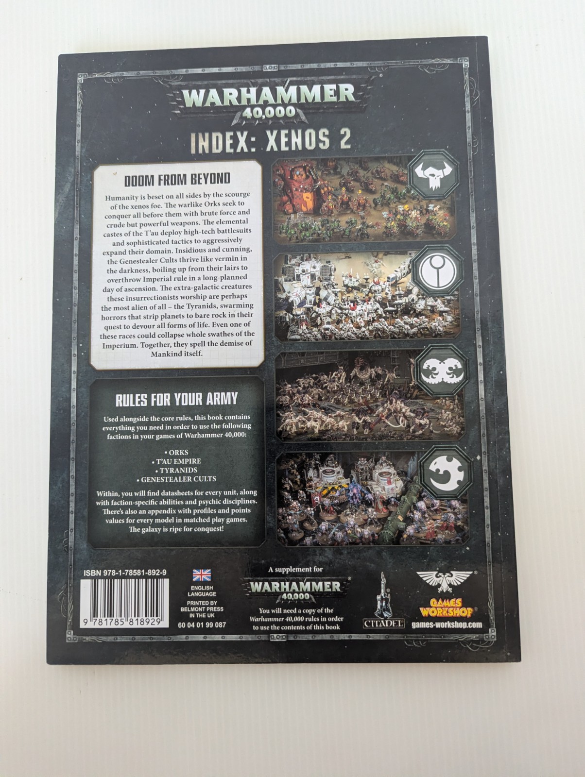 Warhammer 40k Index Xenos 2 Book Orks Tau Tyranids Genestealer Cult Rulebook OOP