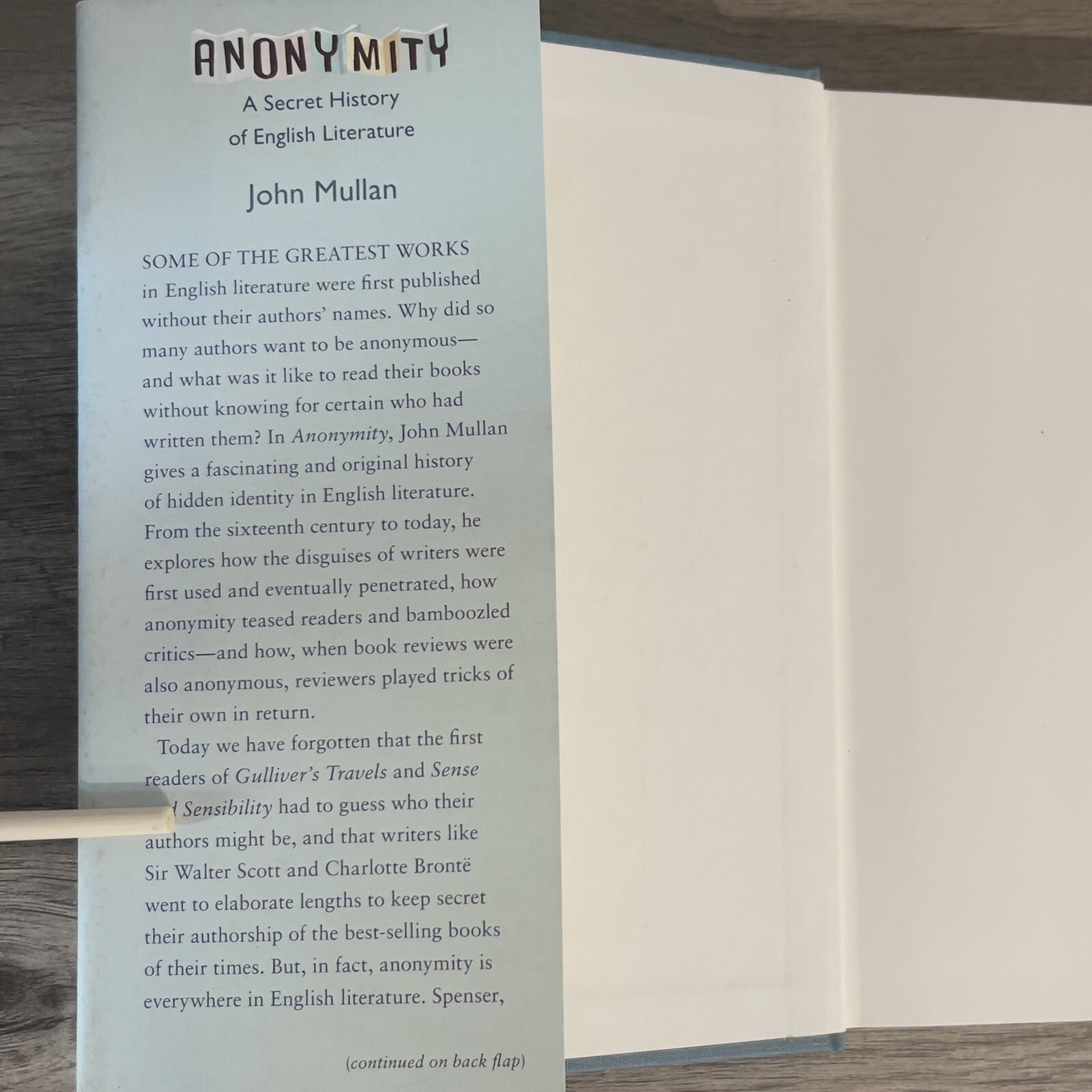 Anonymity A Secret History of English Literature Book Hardcover John Mullan