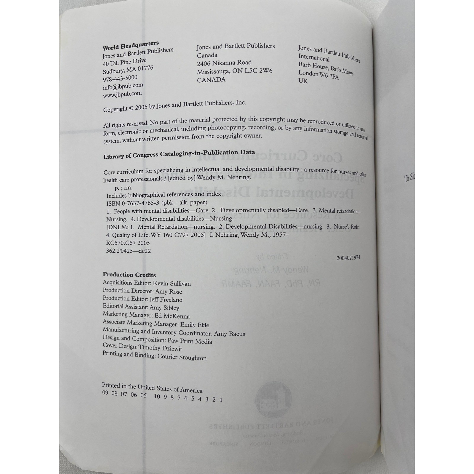 Jones and Bartlett Core Curriculum Intellectual Developmental Disability