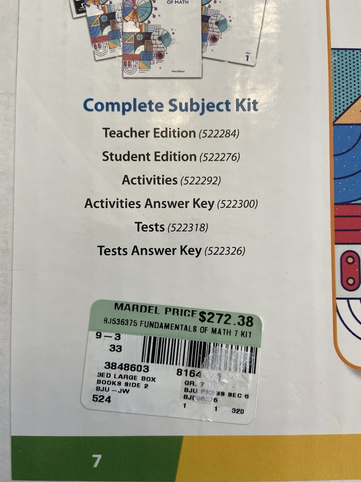 NEW BJU Press 7th grade FUNDAMENTALS OF MATH Complete Subject Kit 3rd ed Box Set