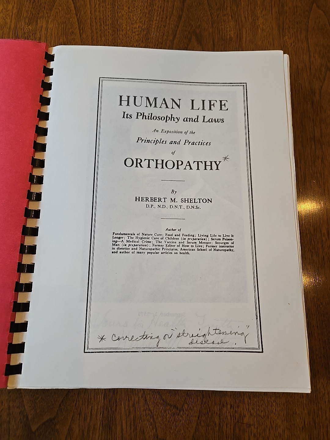 Human Life Its Philosophy and Laws; Exposition Principles Shelton Spiral Bound