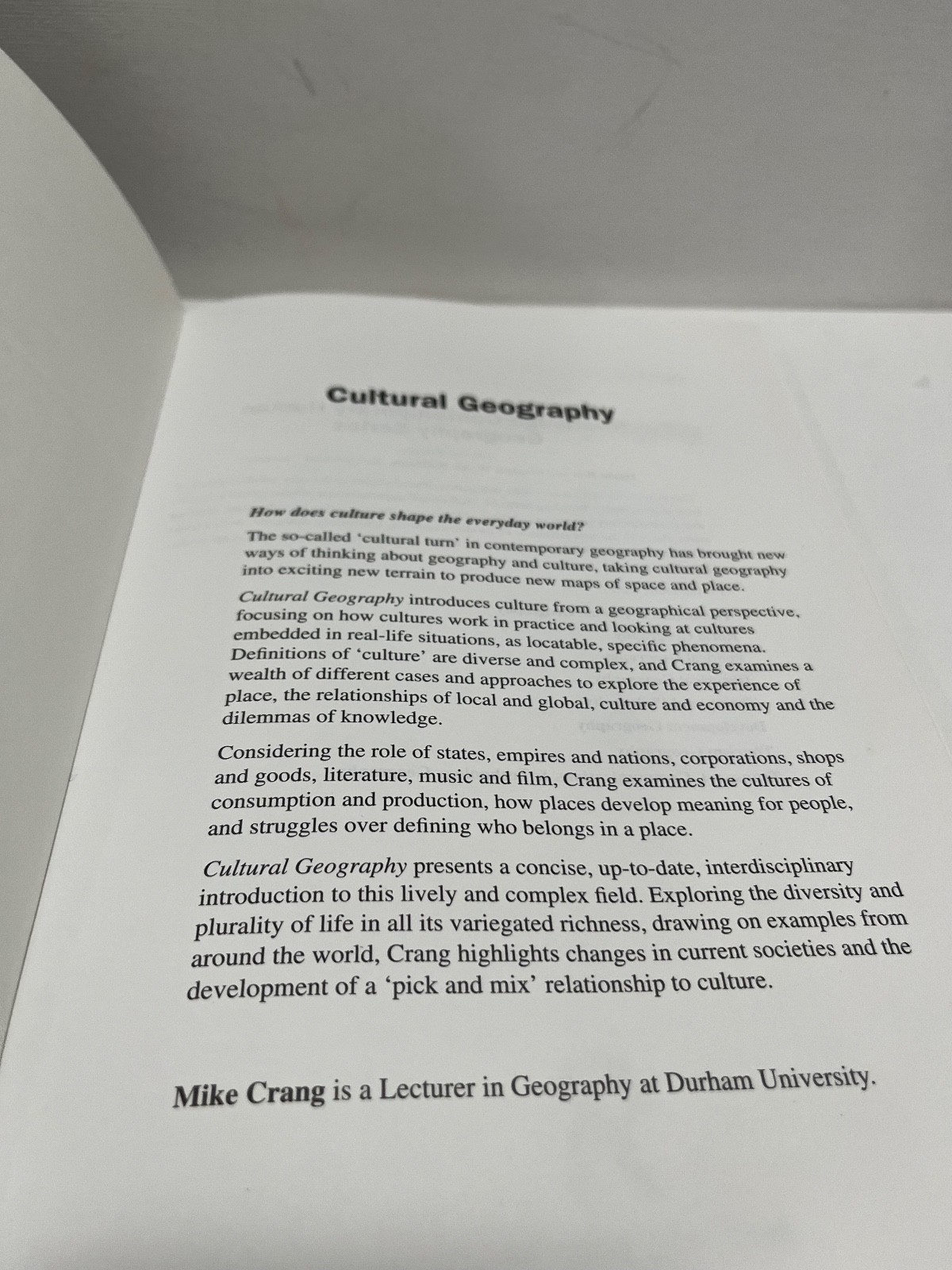 Cultural Geography (Routledge Contemporary Human Geo… by Crang, Mike Paperback