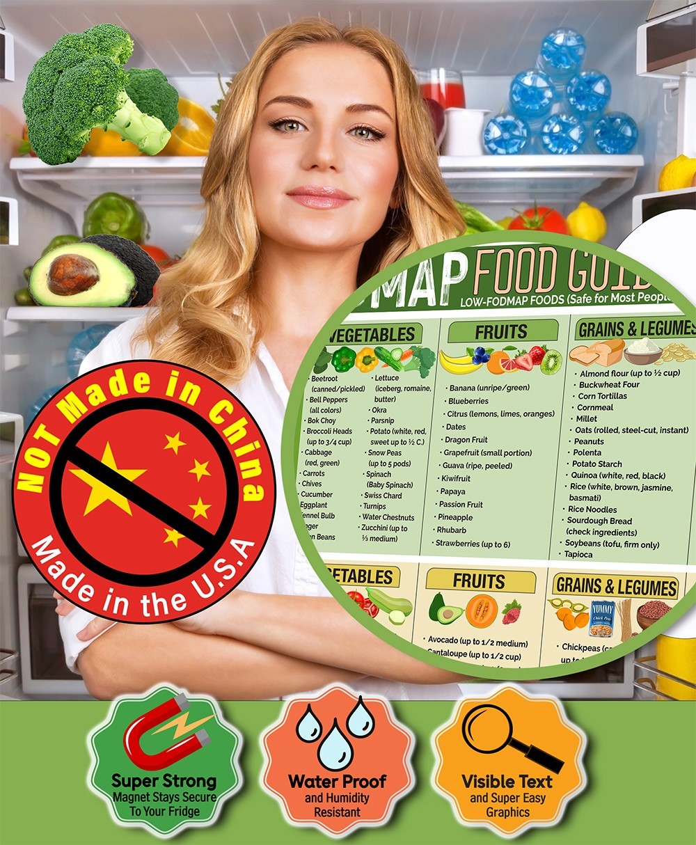 Magnetic 8.5×11 FODMAP Food Guide IBS Diet Chart Safe Foods Digestive Health Mag