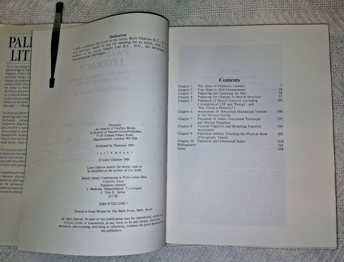 Palpatory Literacy – Leon Chaitow – Inscribed by Author – Learning to assess…