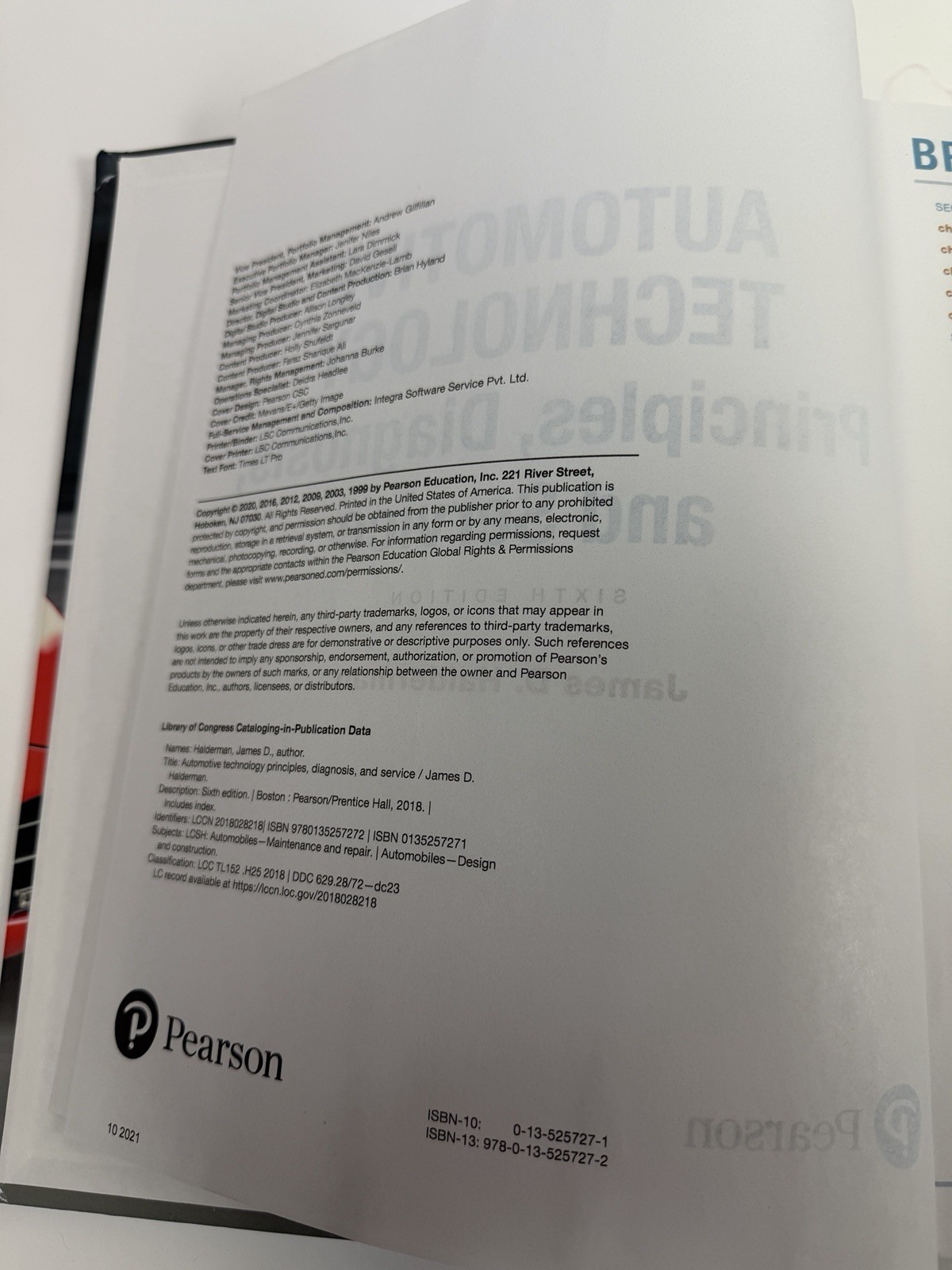 Automotive Technology: Principles Hardcover Halderman James 6th Edition