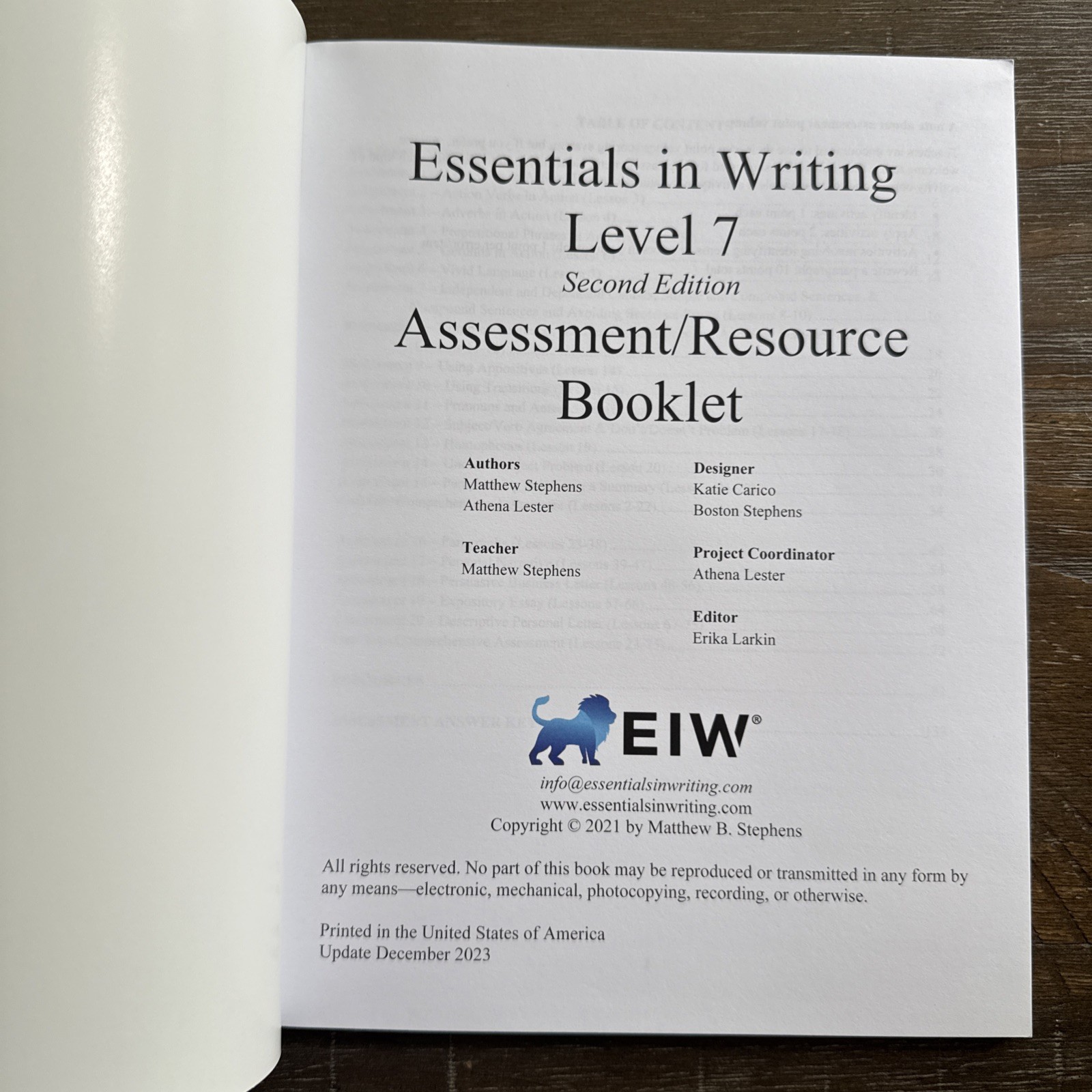 Essentials In Writing Level 7 Assessment Book And Answer Key Homeschool English