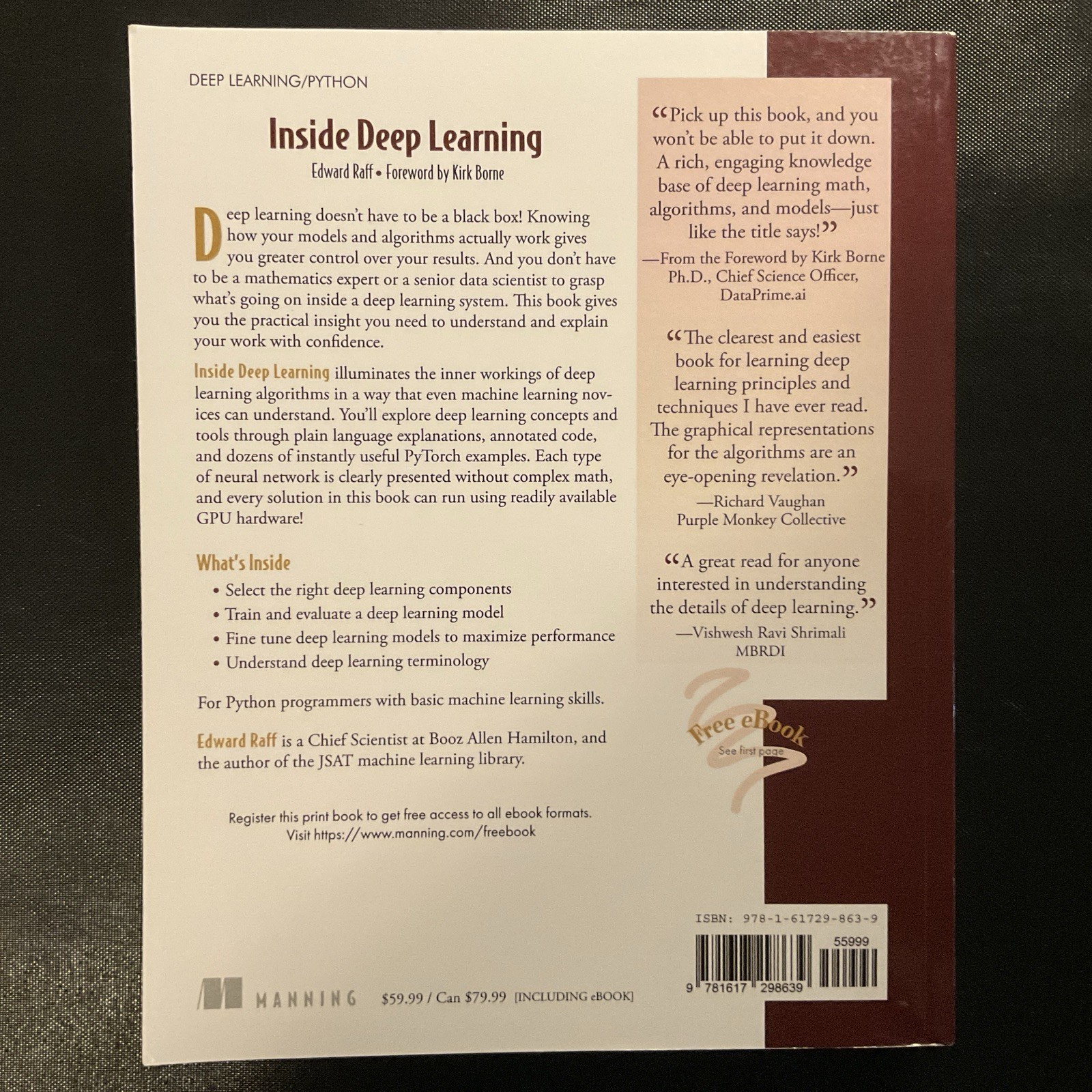 Inside Deep Learning: Math, Algorithms, Models by Edward Raff 2022, paperback