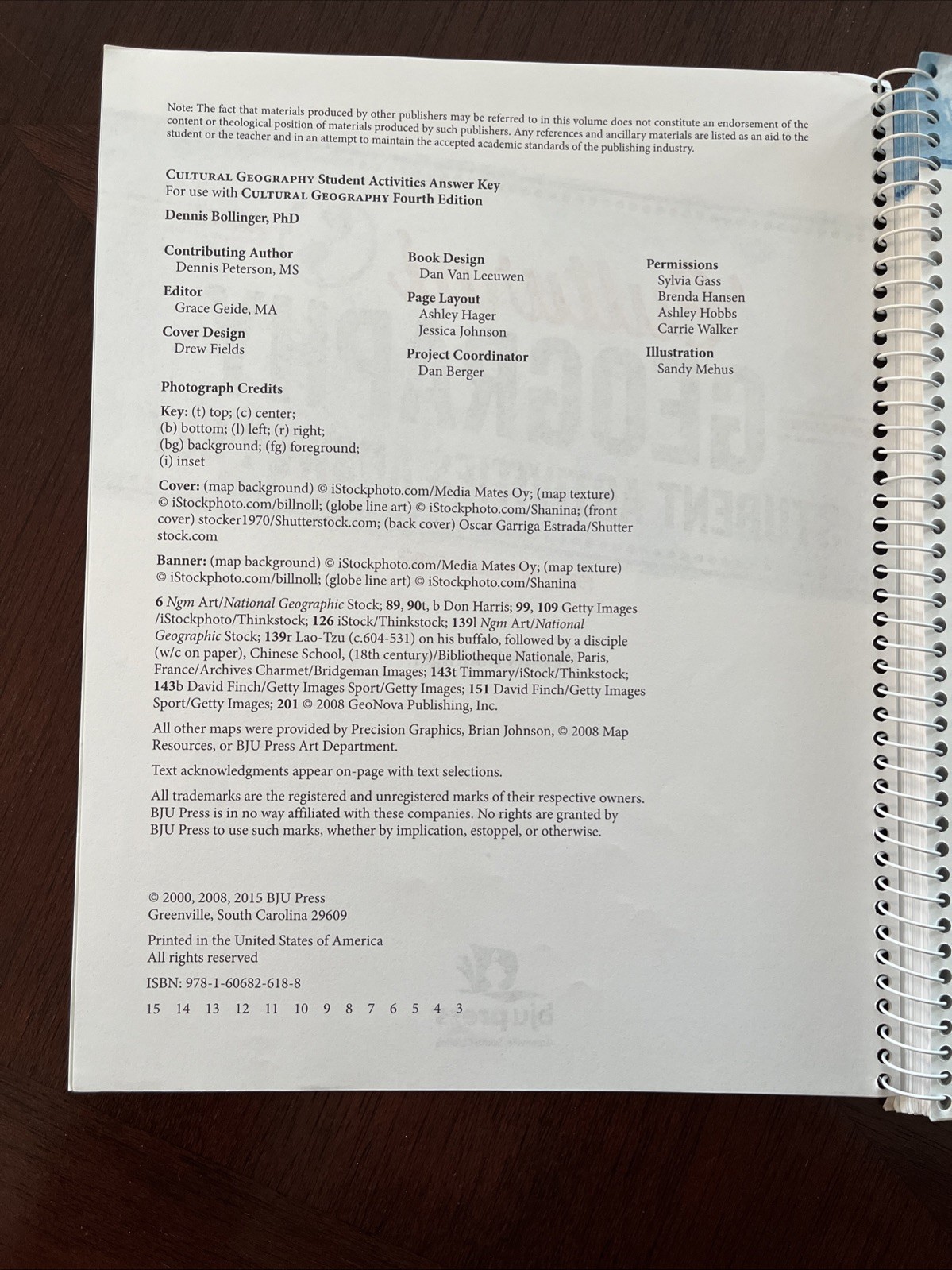Cultural Geography Student Activities Answer Key Fourth Ed. BJU Press Bob Jones