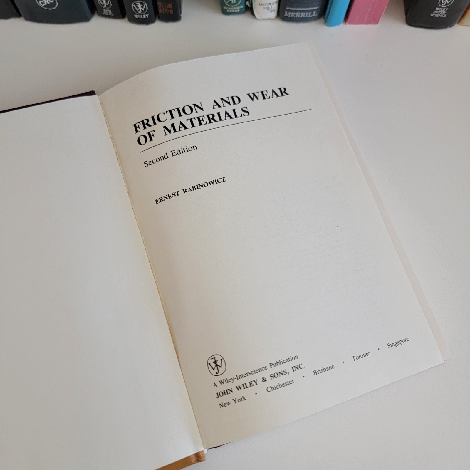 FRICTION AND WEAR OF MATERIALS by Ernest Rabinowicz (Hardback)