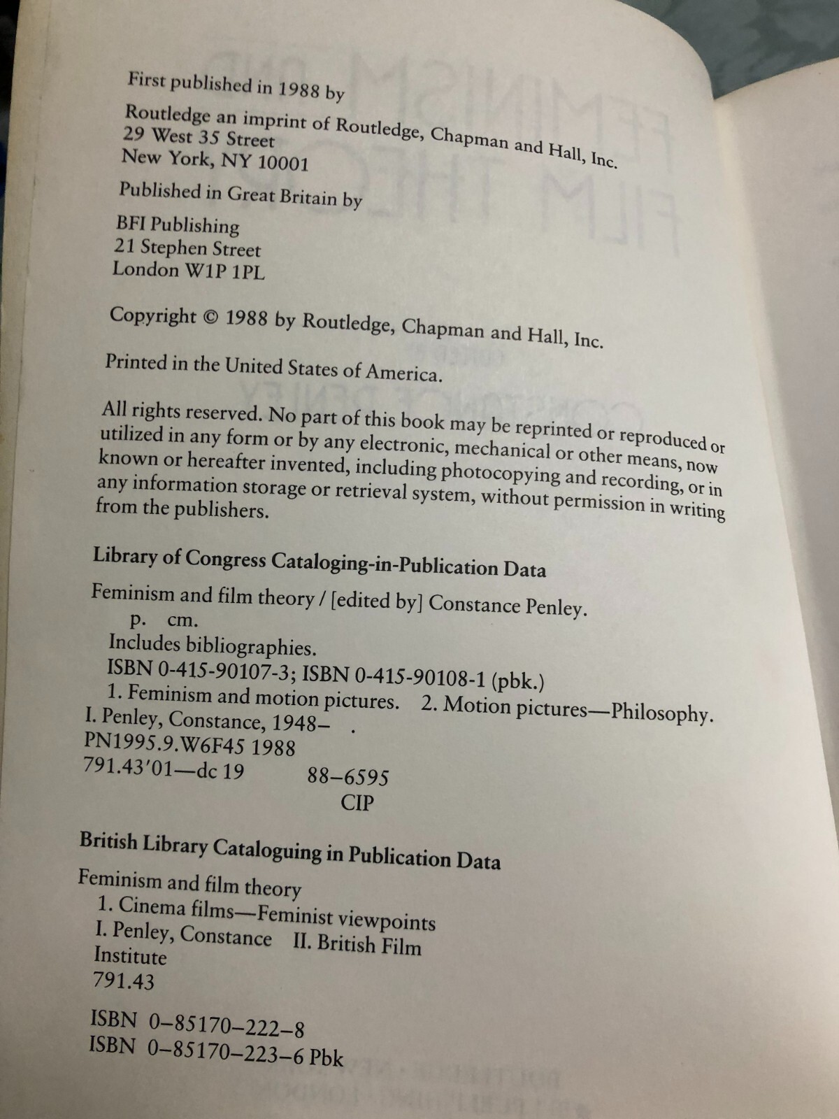 RARE! Feminism and Film Theory by Constance Penley (1988, Uk-B Format Paperback)