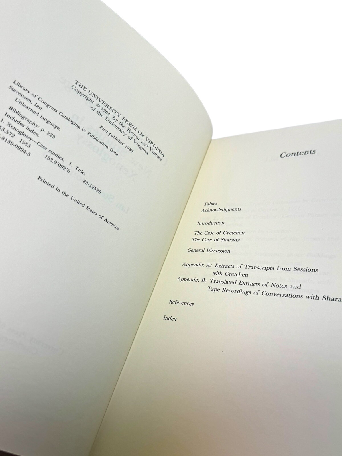 1985 Unlearned Language New Studies in Xenoglossy Hardcover Ian Stevenson M.D.
