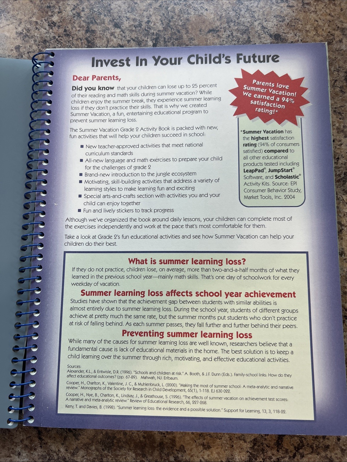 Grade 2, Summer Activity Book, 2004, USA, Entertainment Publications ￼