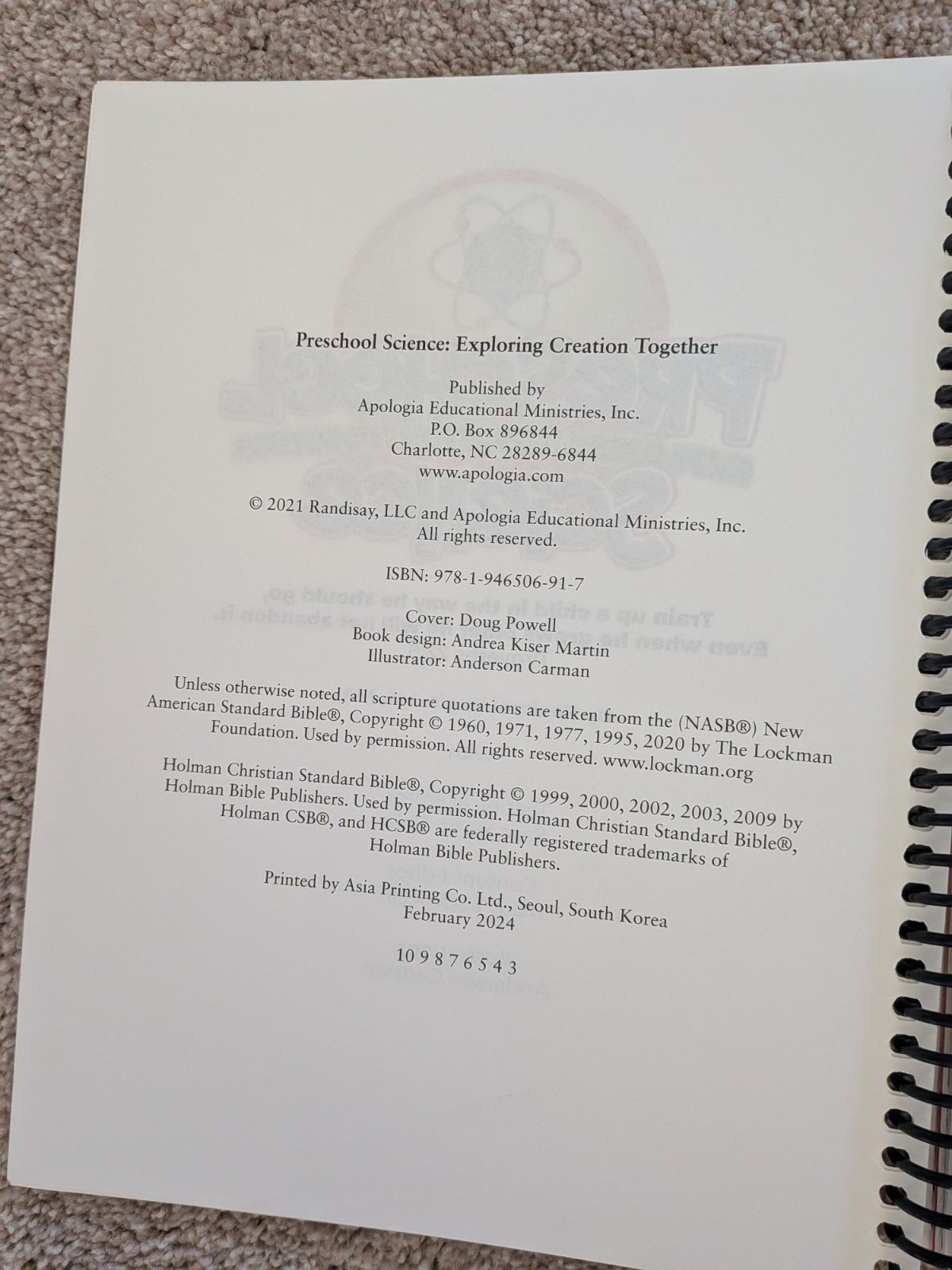 NEW Apologia Preschool Science Spiral Book