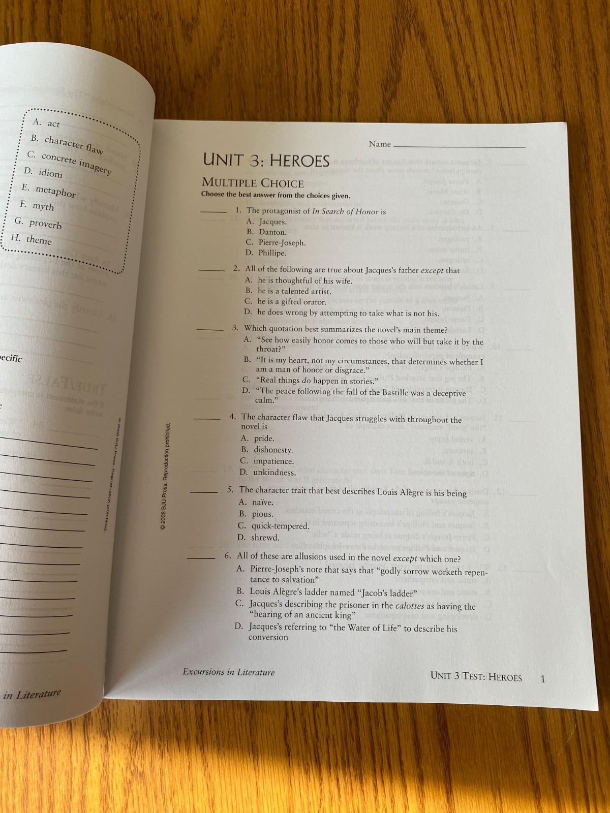 Bob Jones University Excursions in Literature Student Text & Tests
