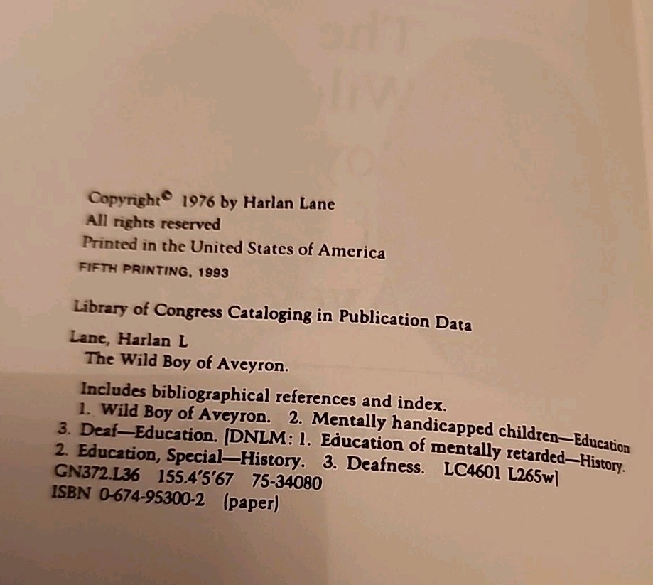 Wild Boy of Aveyron by Harlan Lane (1993 Printing, Tr Pbk)