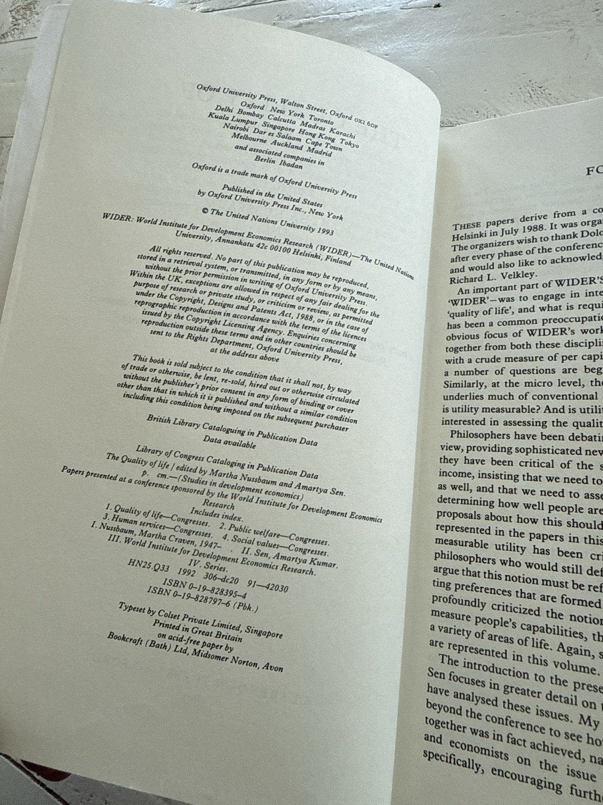 The Quality of Life 1993 Clarendon Press Nussbaum Sen Development Economics