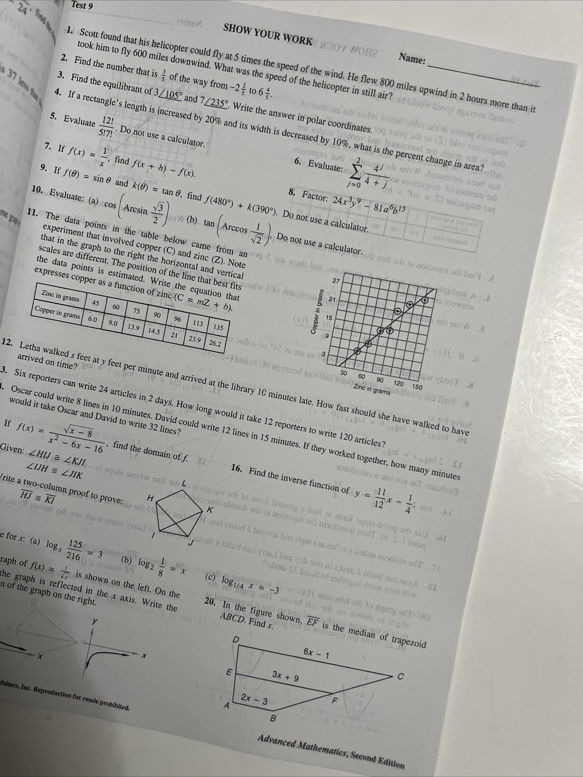 Saxon advanced mathematics (2nd edition) answer key AND test forms (NO TEXTBOOK)