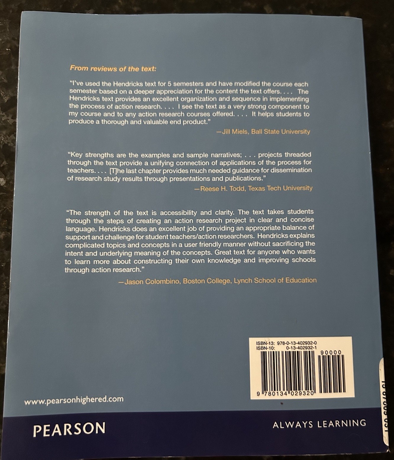 Improving Schools Through Action Research 4th Ed Cher Hendricks Pearson PB
