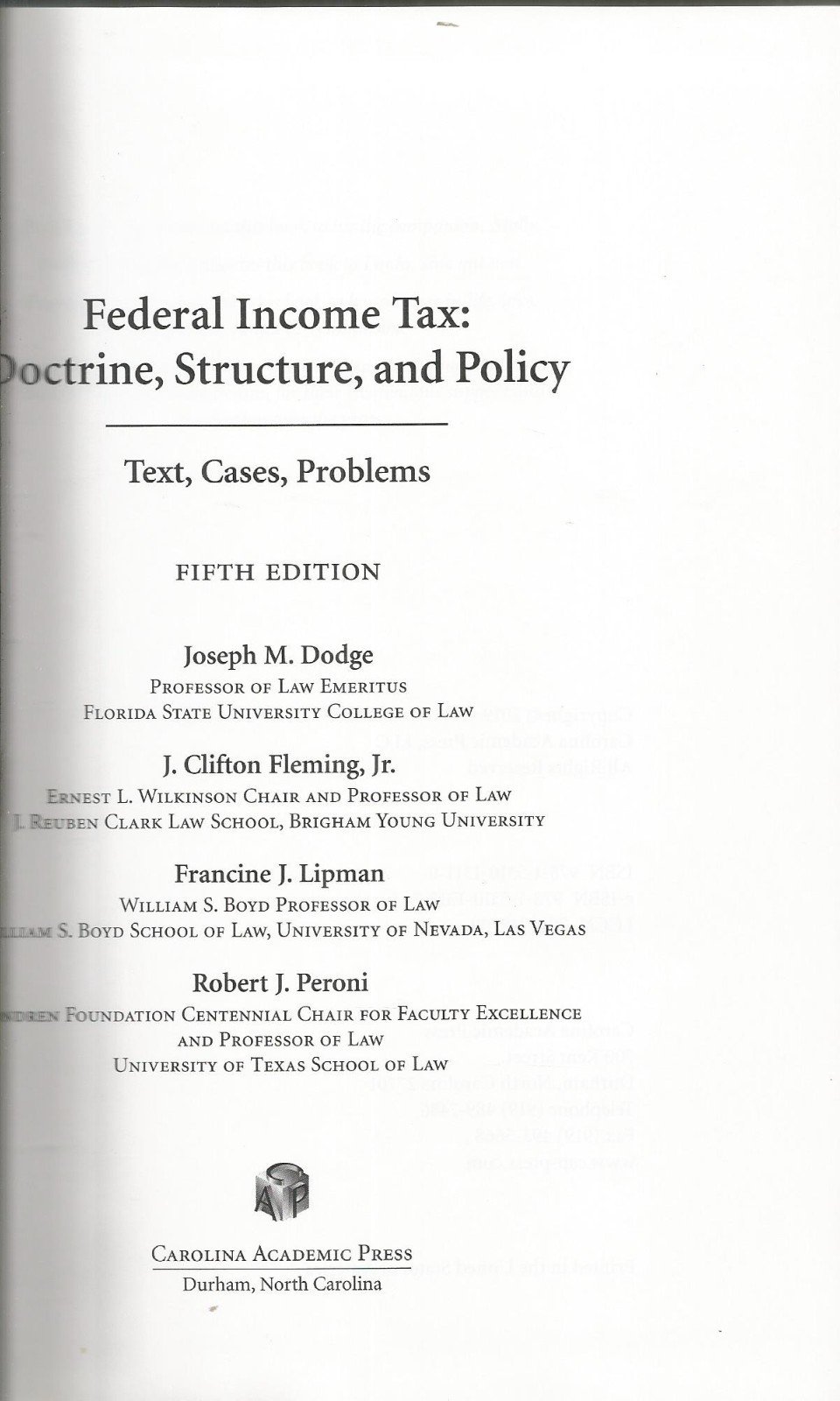 Federal Income Tax: Doctrine, Structure, and Policy 5e ACCEPTABLE PLEASE READ