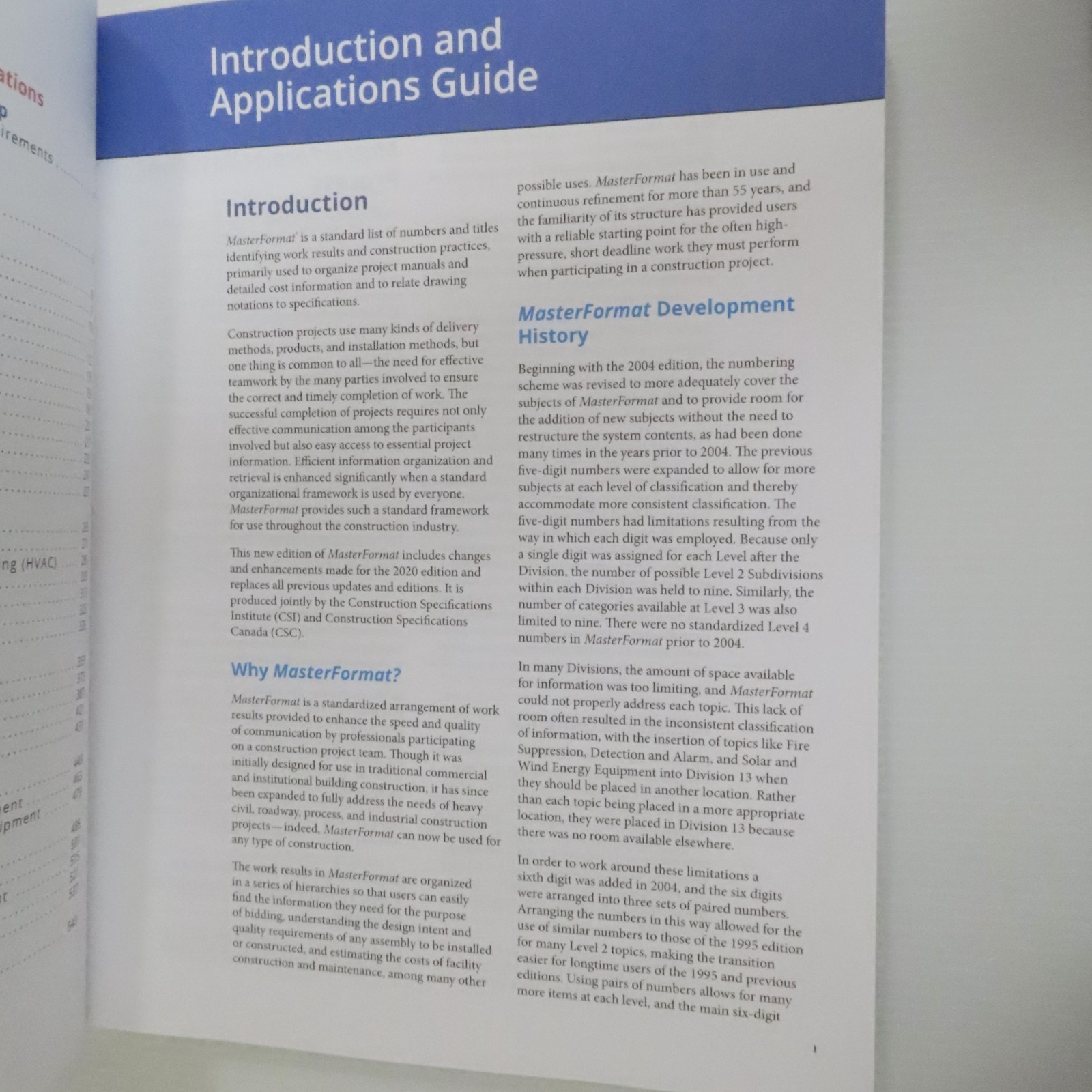 MasterFormat 2020 Edition Master List Numbers & Titles for Construction Industry