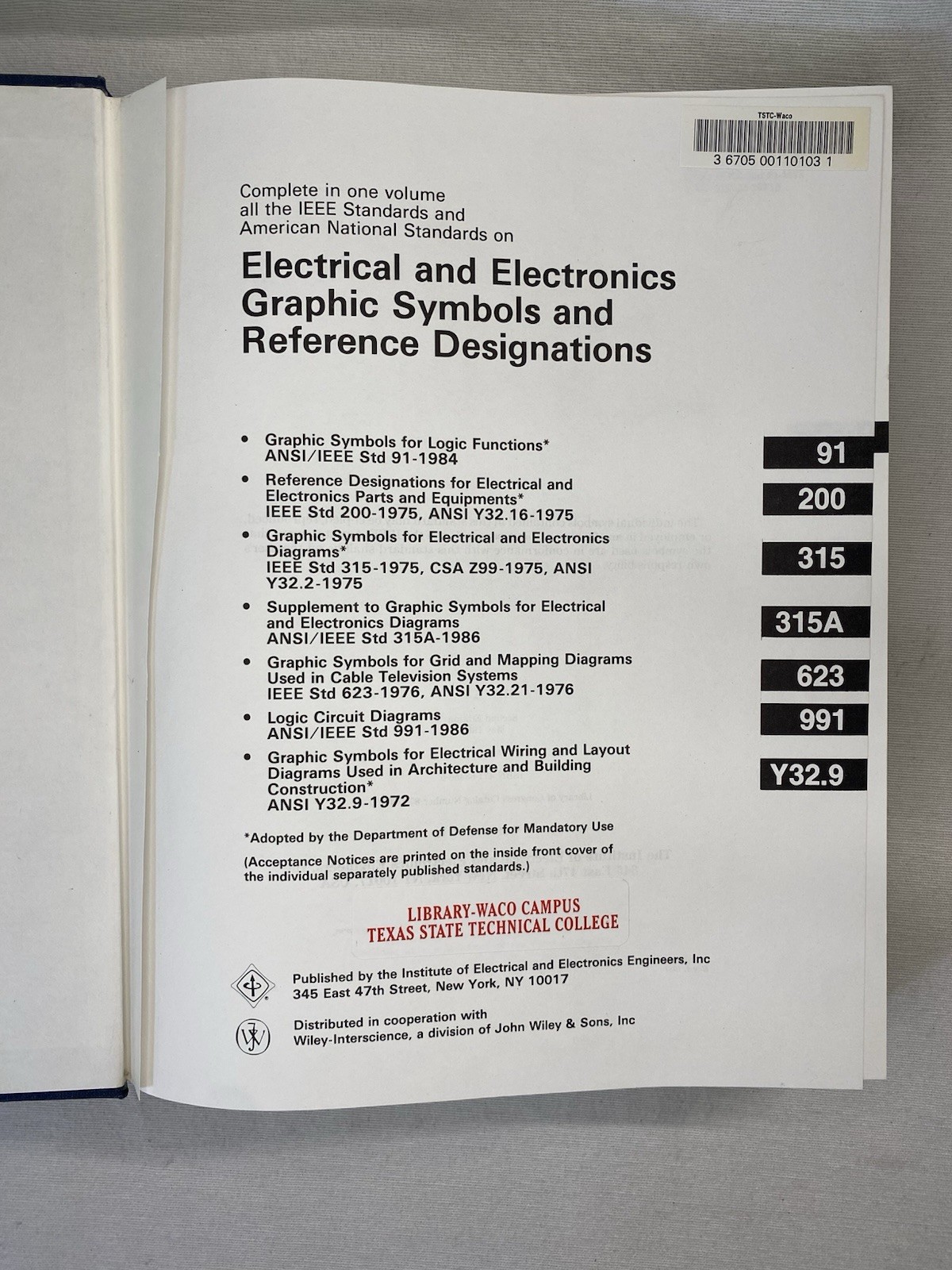 Electrical & Electronics Graphic Symbols Reference IEEE ANSI 1987 HC Ex-Library