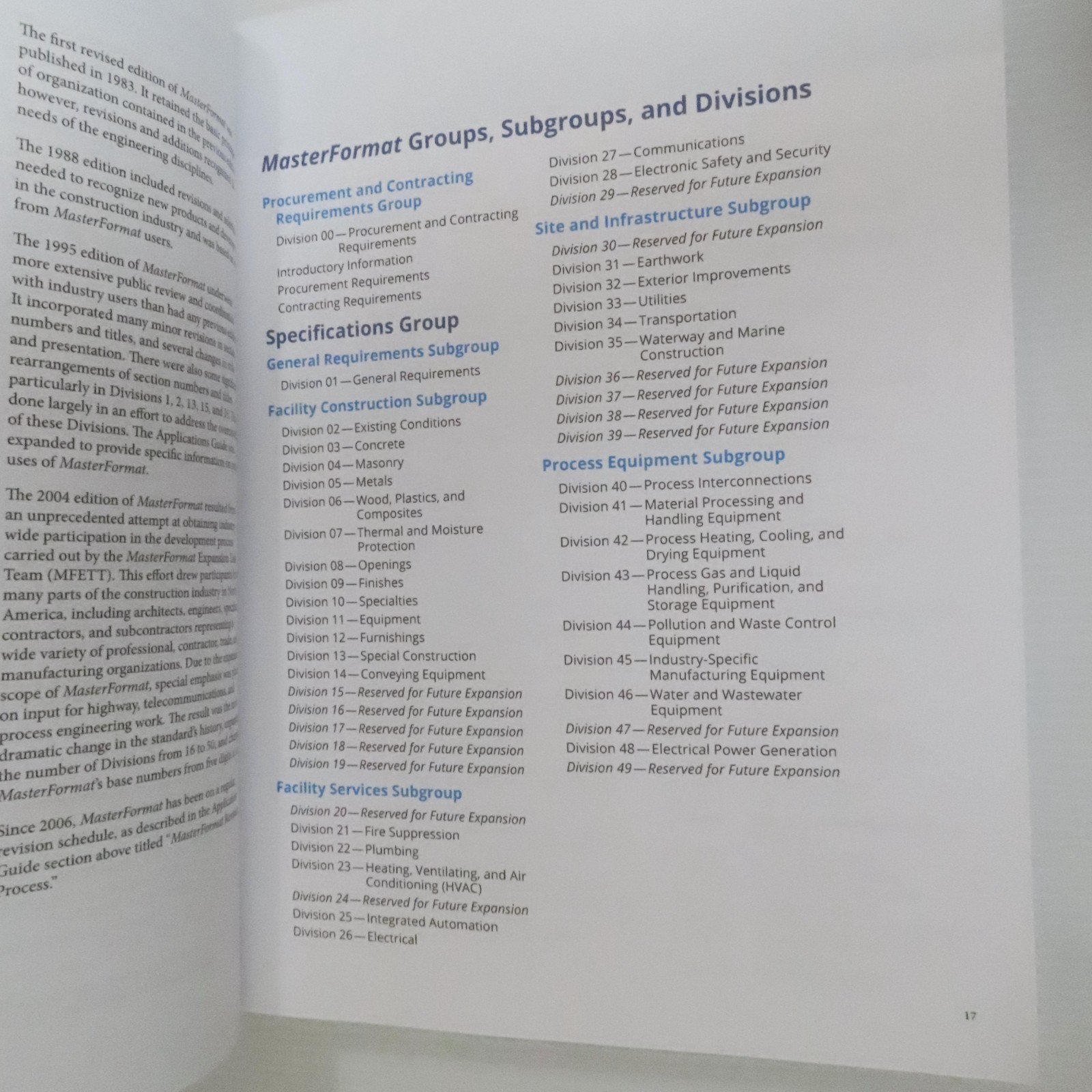 MasterFormat 2020 Edition Master List Numbers & Titles for Construction Industry