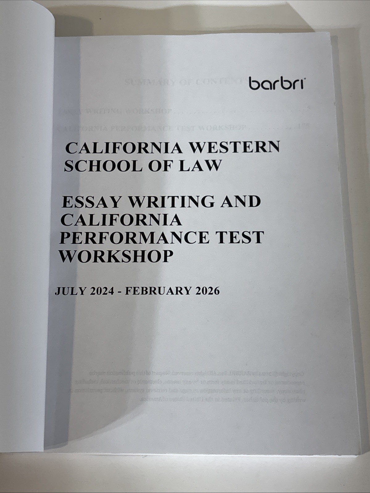 Barbri California Western School Of Law Essay Writing 2024-2026 Test Workbook