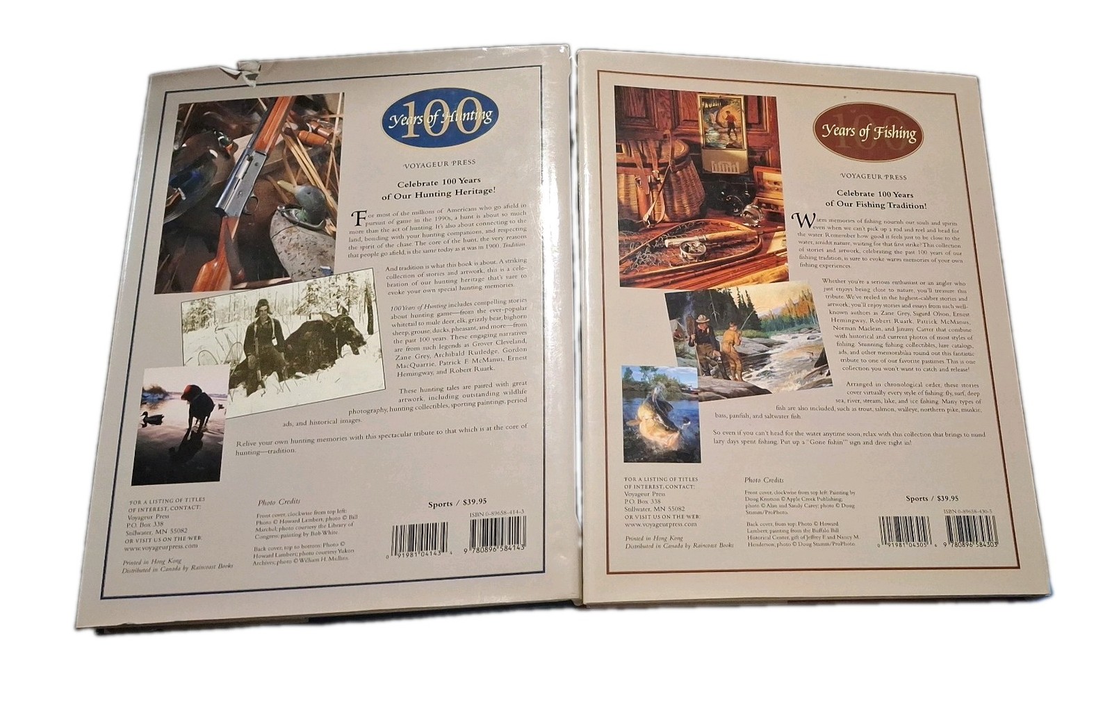 100 Years of Hunting & Fishing two book bundle hardcover used Voyageur Press