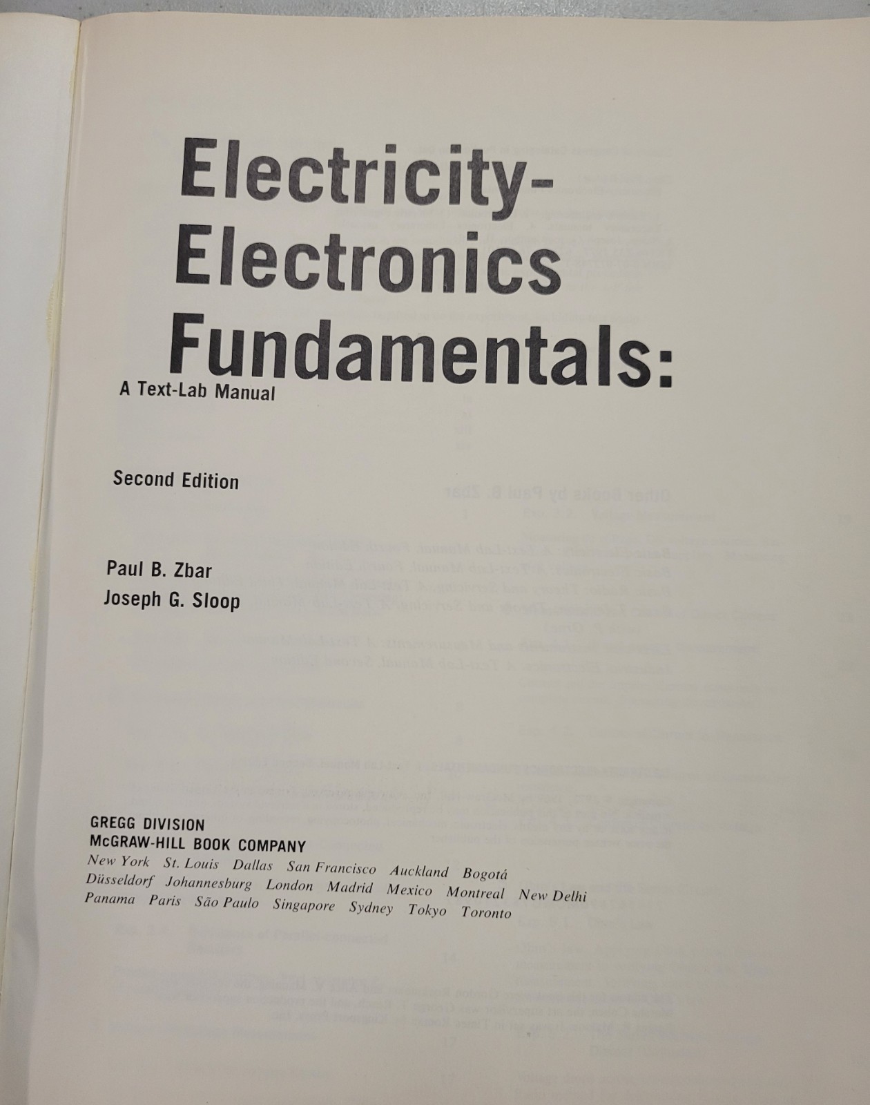 ELECTRICITY-ELECTRONICS FUNDAMENTALS MANUAL Zbar, Sloop (1977, Paper) VERY GOOD