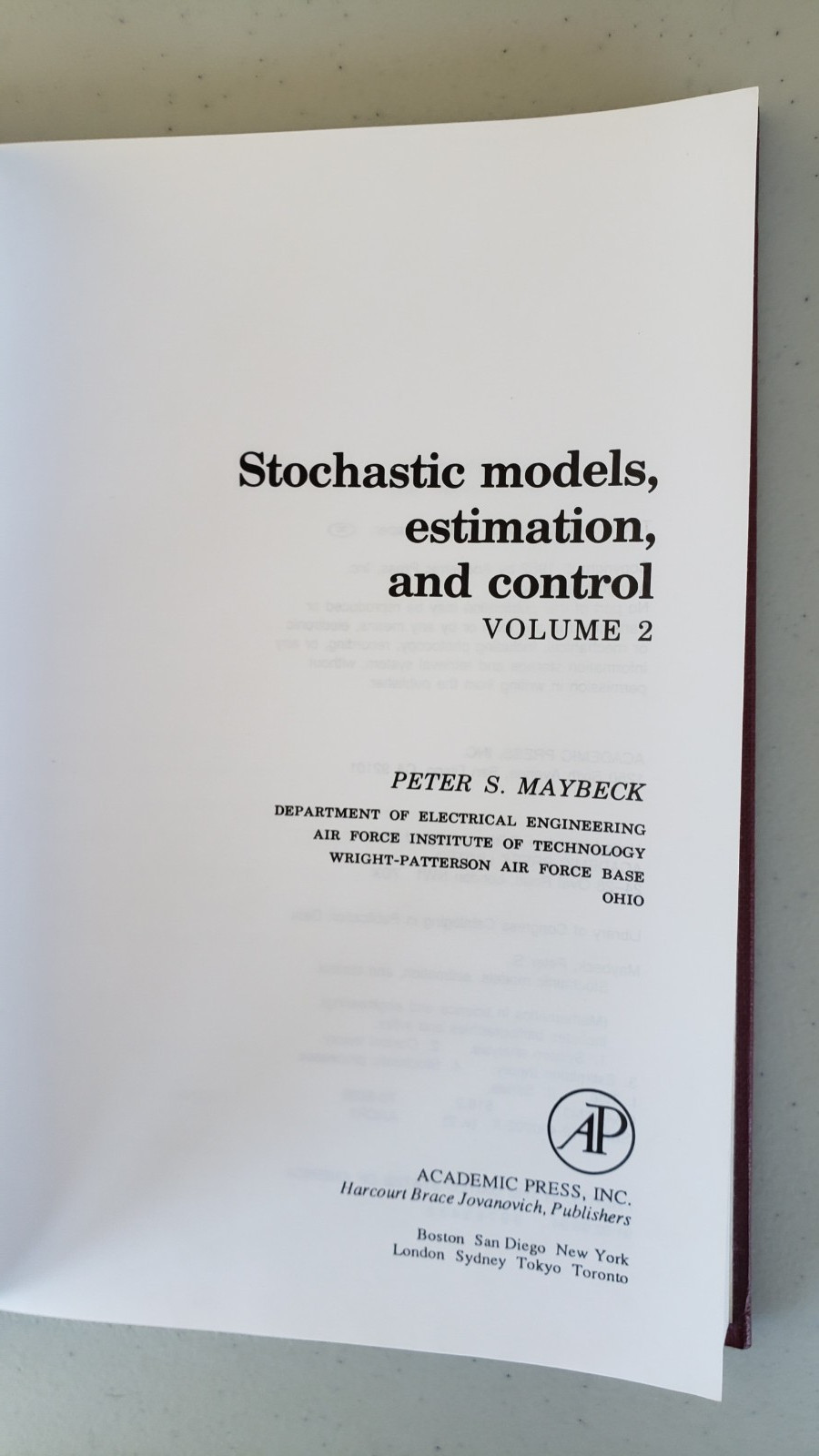 Maybeck Stochastic Models Estimation Control Vol 1&2 w/ Orig 1998 Invoice