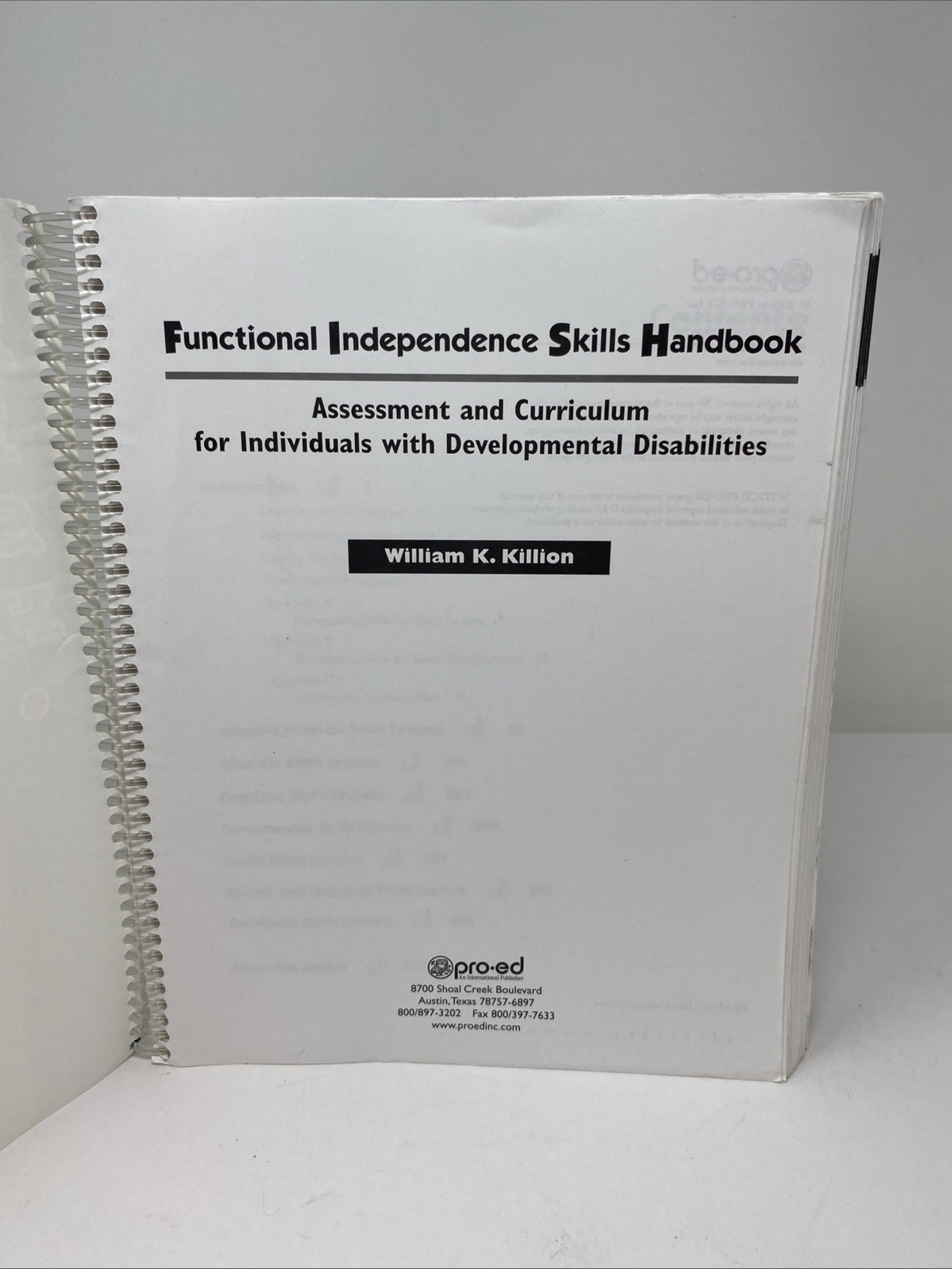 Functional Independence Skills Handbook (FISH) Spiral-bound William Killion
