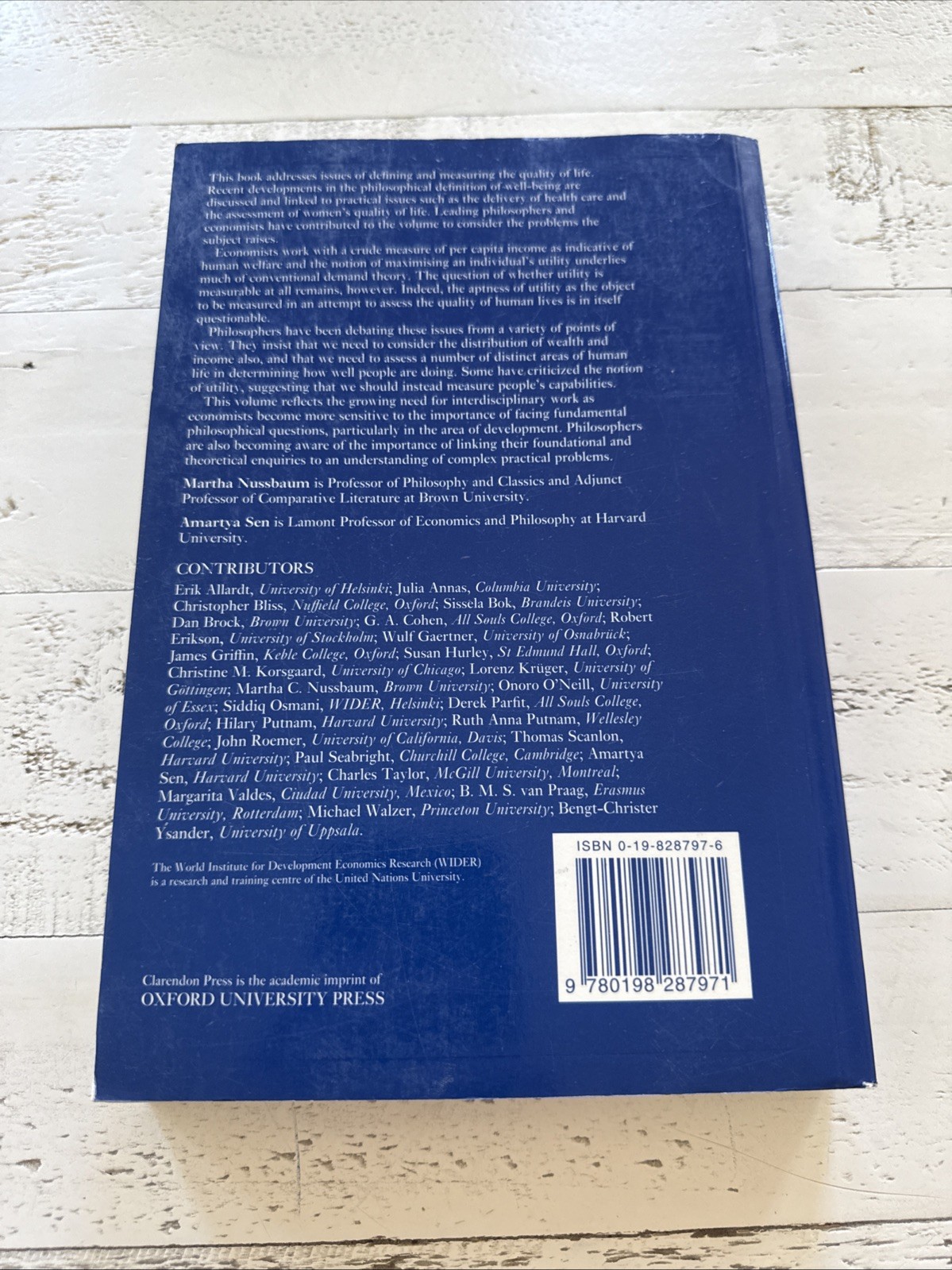 The Quality of Life 1993 Clarendon Press Nussbaum Sen Development Economics