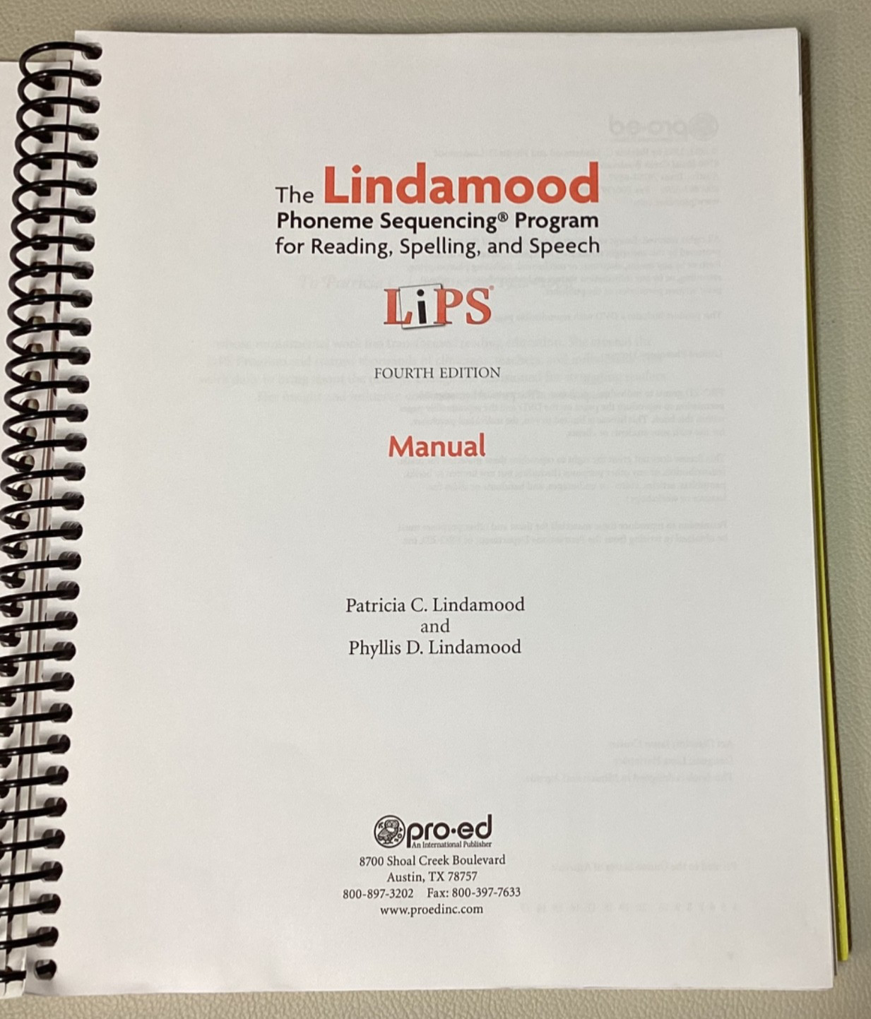 LIPS LINDAMOOD PHONEME SEQUENCING PROGRAM 4th Edition Complete W/O White Board