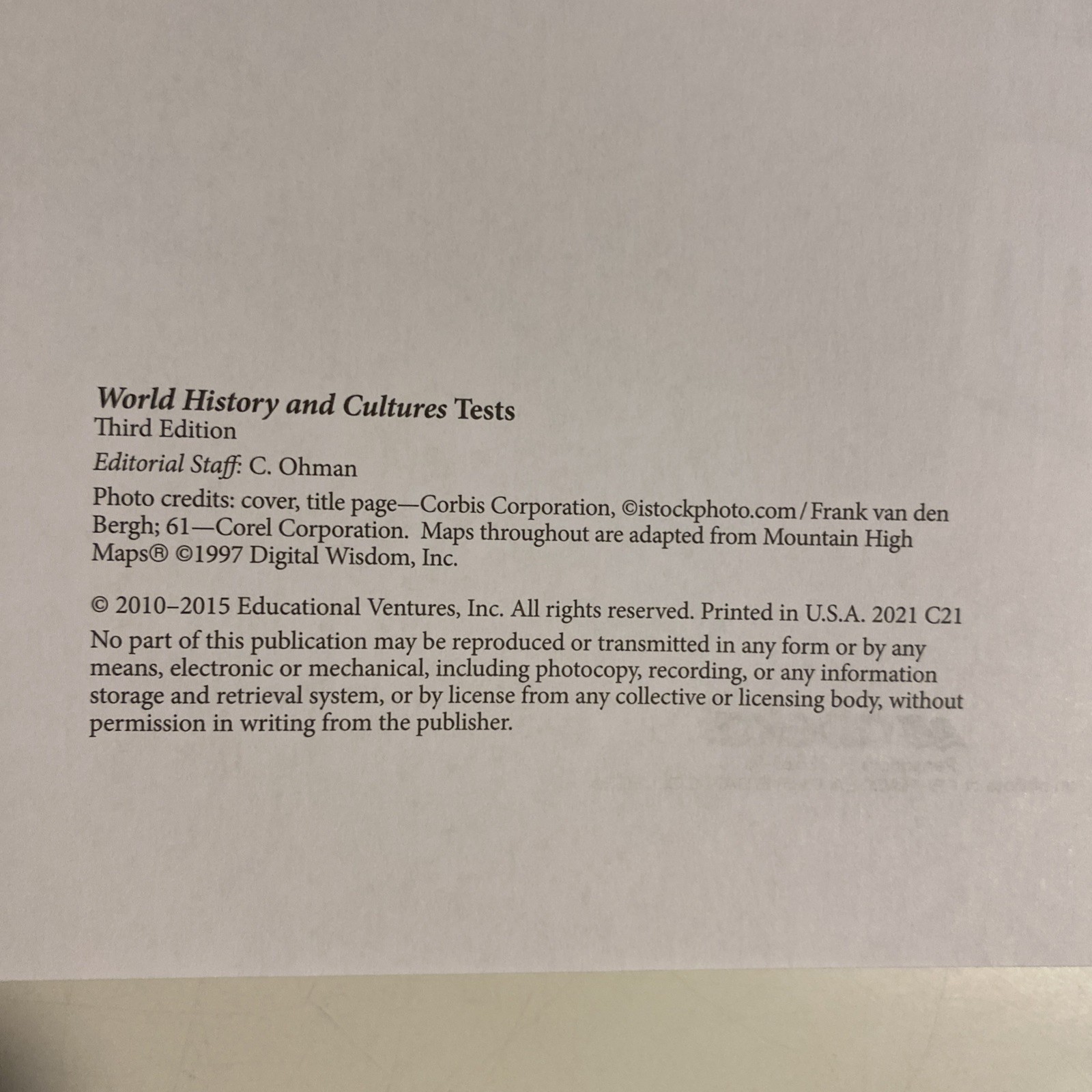World History and Cultures Test and Map Project Book third ed