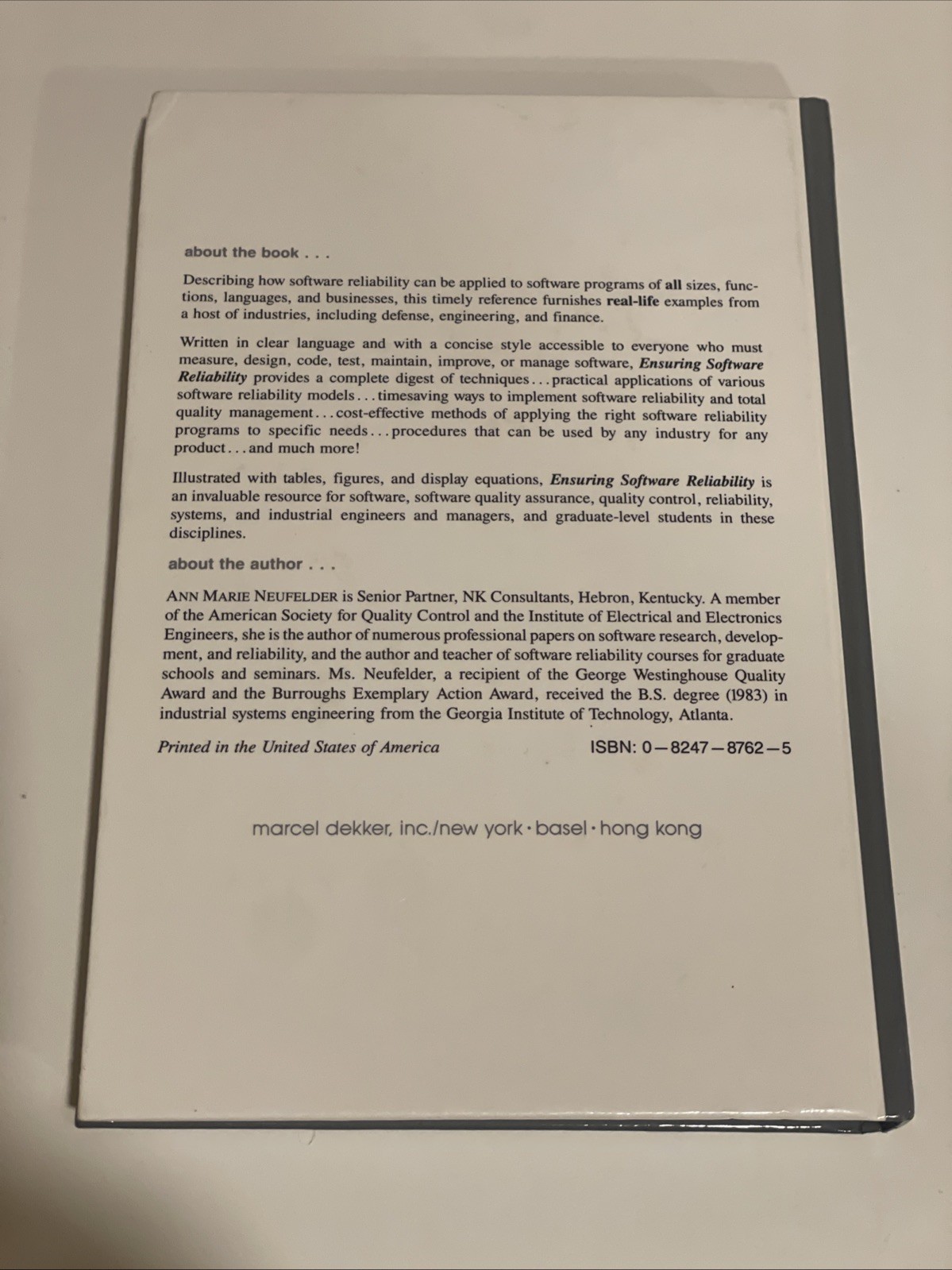 Ensuring Software Reliability by Ann Marie Neufelder (Hardcover, 1993)