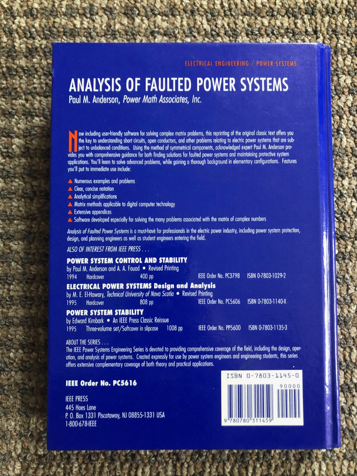 Analysis of Faulted Power Systems by Paul Anderson (1995 Hardcover) IEEE Press
