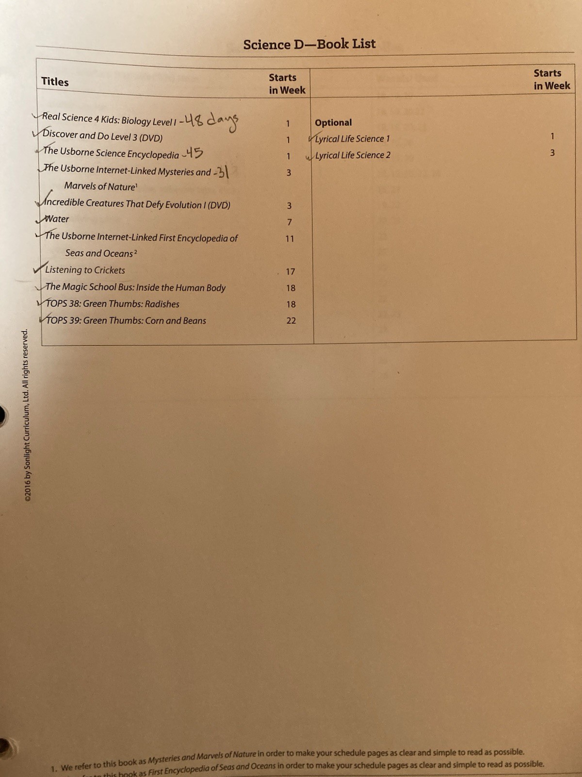 Sonlight Science D Instructor Guide, Activity Sheet, Books With Experiment Kit