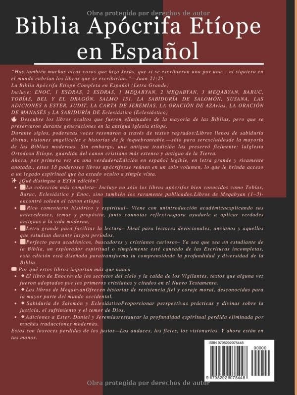 Biblia Apócrifa Etíope En Español (letra Grande): Antiguas Escrituras Perdidas D