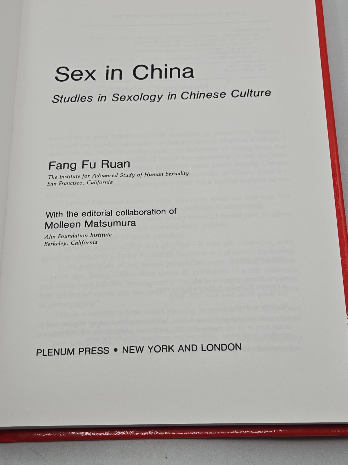 Sex in China: Studies in Sexology in Chinese Culture by Fang Fu Ruan 1991 HC