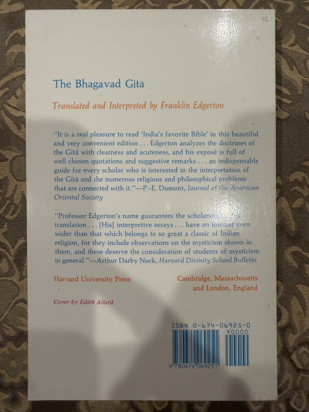The Bhagavad Gita Franklin Edgerton Harvard University Press