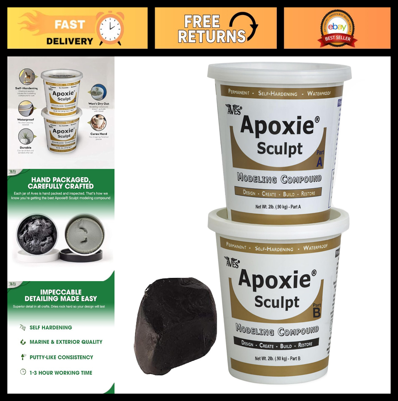 2-Part Self-Hardening Modeling Compound – 4 lbs, Sculpting, Filling & Repairing,