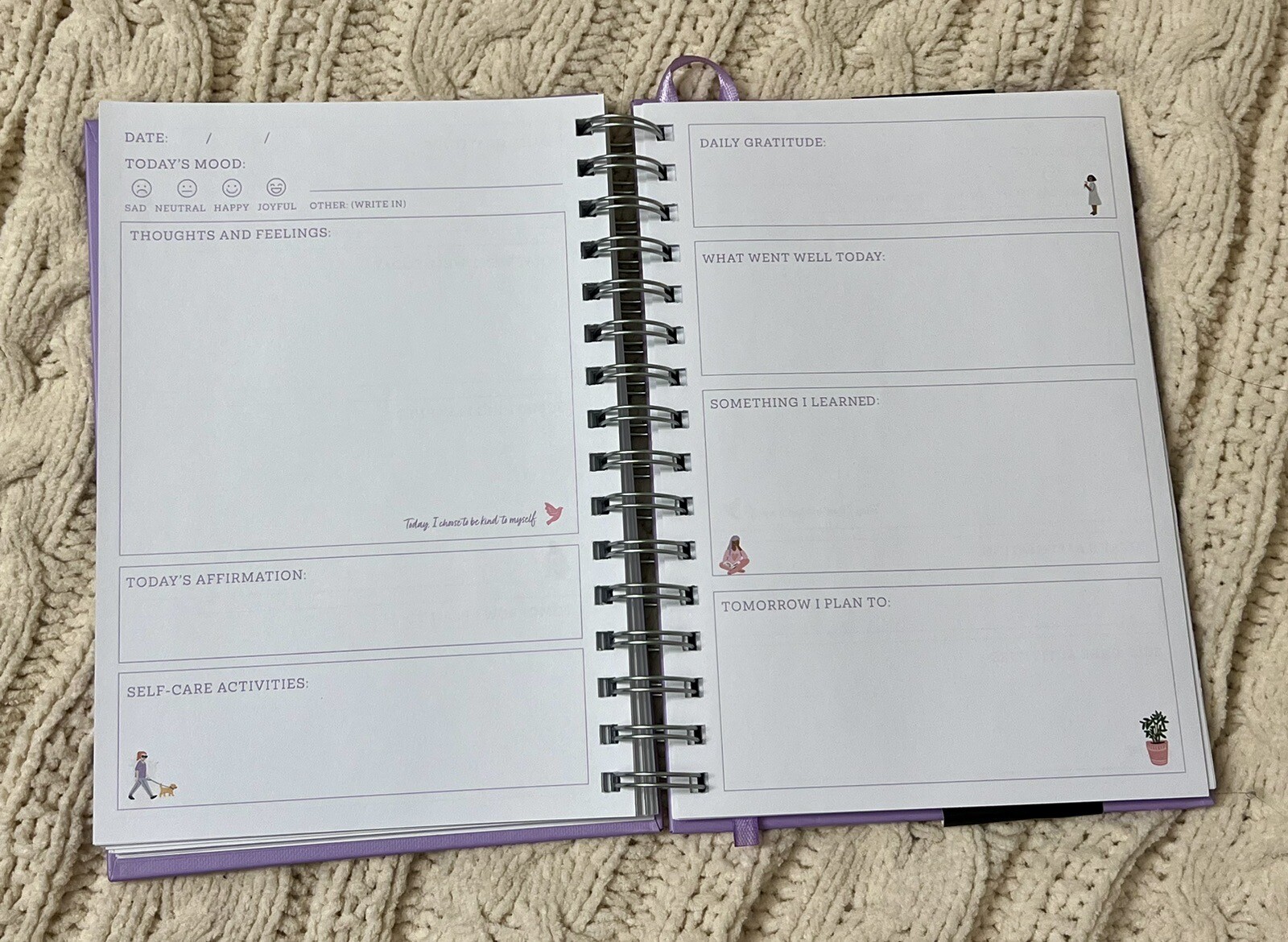 Mindfulness Journal Purple – Hardcover, Spiral Bound, 2 Sticker Sheets, 272 Page