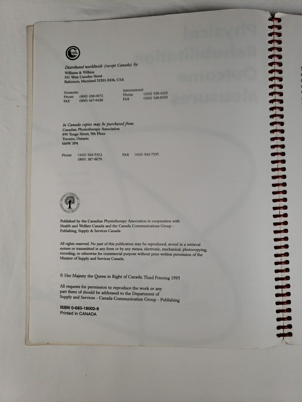 Physical Rehabilitation Outcome Measures Softcover Spiral Book 1995