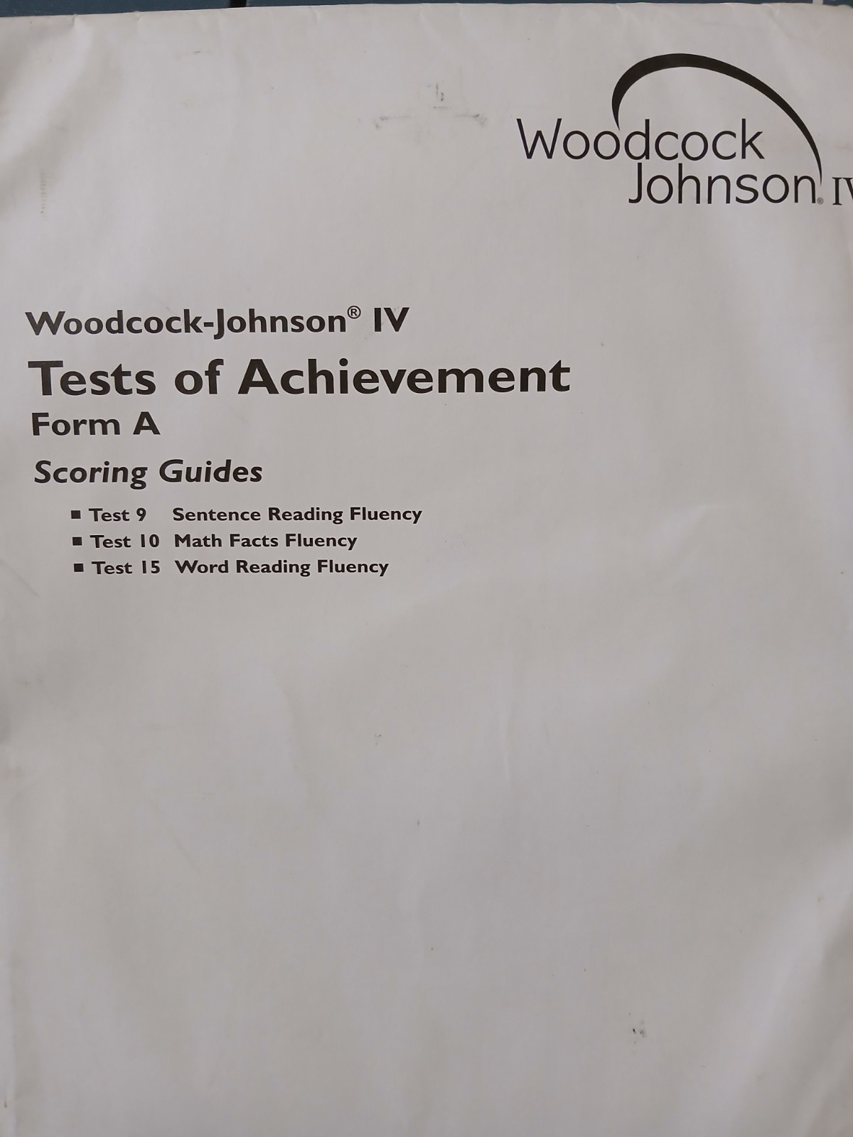 Woodcock Johnson IV Tests Of Achievement Standard Test Book 1-11 12-20 & Manual
