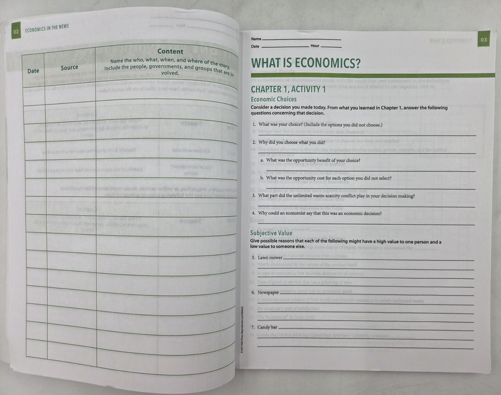 BJU Press Economics Student Activities 3rd Edition PB #500561-009-01 USED-GOOD