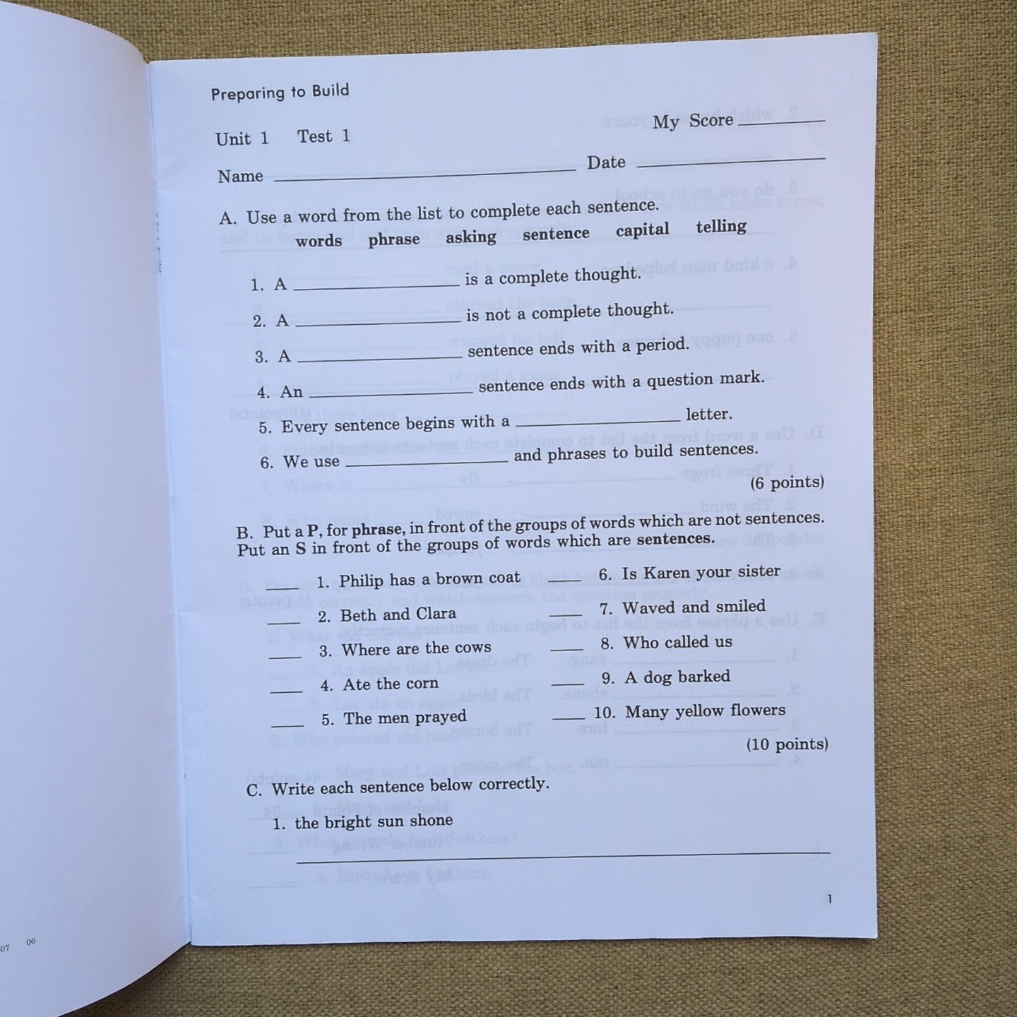 UNUSED Rod and Staff: Preparing to Build English 2 Book And Test Booklet Grammar
