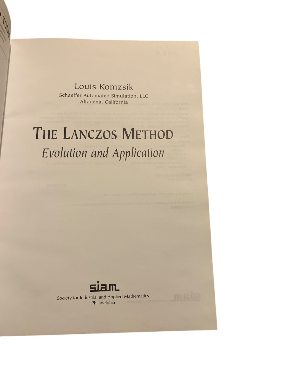 Software Environments and Tools Ser.: Lanczos Method : Evolution and Application