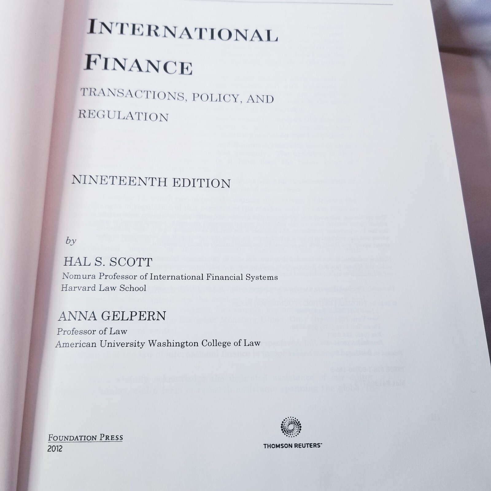 International Finance Transactions Policy And Regulation 19th Ed. Scott/Gelpern