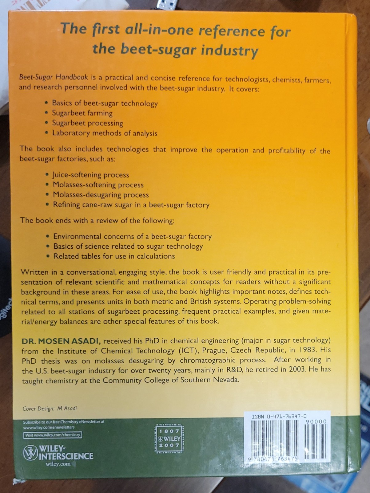 Mosen Asadi BEET-SUGAR HANDBOOK 2007 Edition Hardcover Wiley 880 Pages